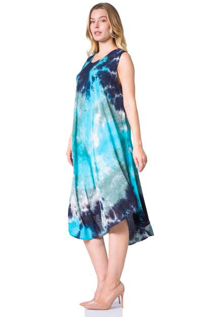 Sakkas Neja Women's Casual Maxi Summer Sleeveless Loose Fit Tie Dye Tank Dress