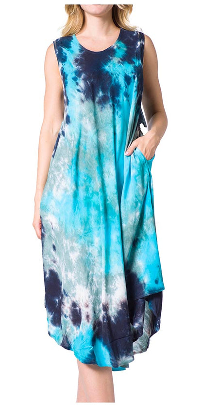 Sakkas Neja Women's Casual Maxi Summer Sleeveless Loose Fit Tie Dye Tank Dress