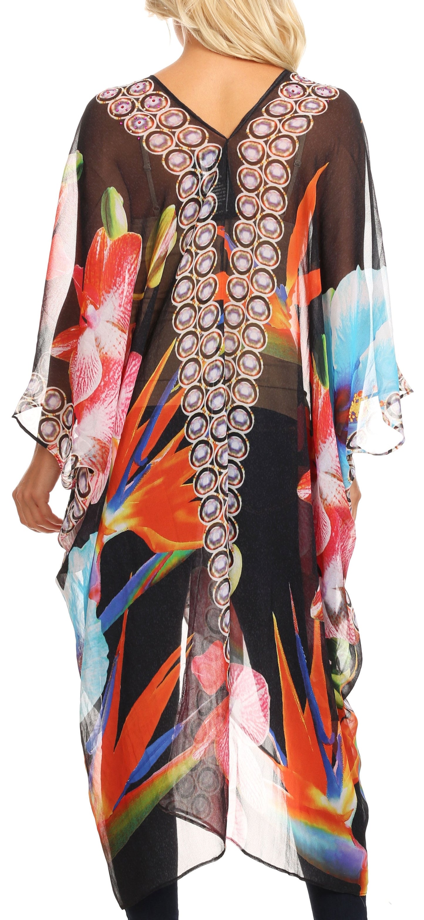 Sakkas Livi  Women's V Neck Beach Dress Cover up Caftan Top Loose with Rhinestone