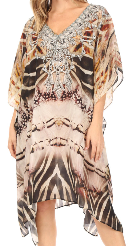 Sakkas MiuMiu Ligthweight Summer Printed Short Caftan Dress / Cover Up