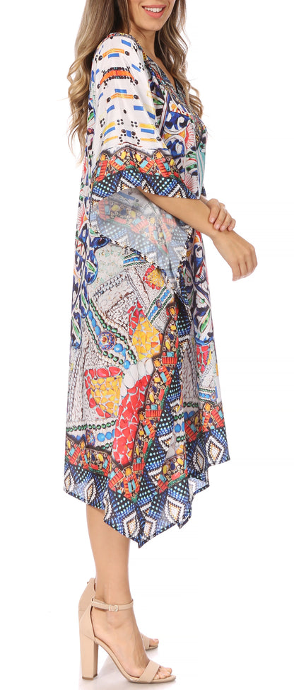 Sakkas MiuMiu Ligthweight Summer Printed Short Caftan Dress / Cover Up