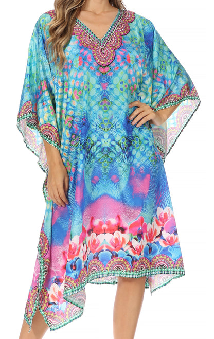 Sakkas MiuMiu Ligthweight Summer Printed Short Caftan Dress / Cover Up
