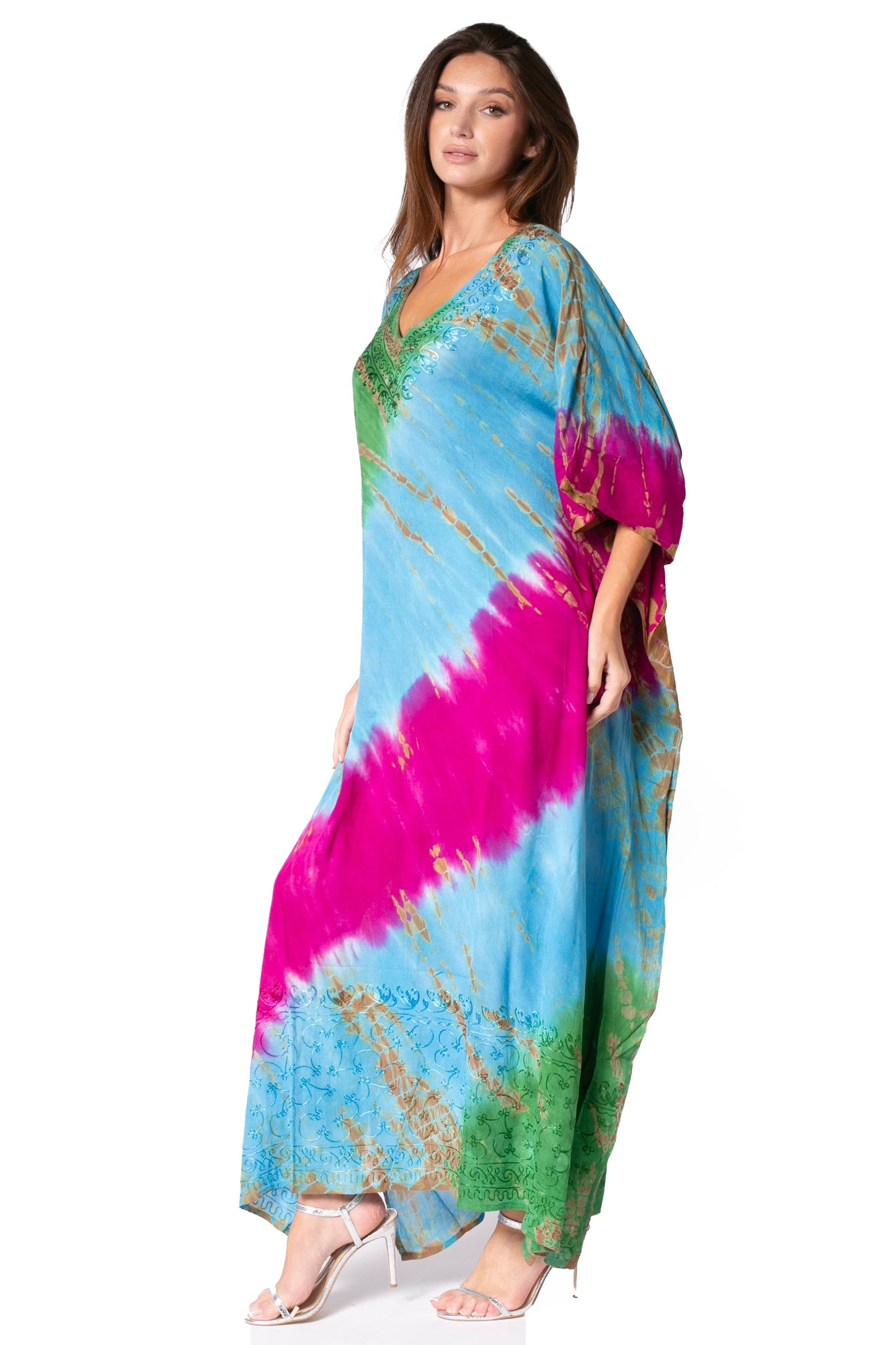 Sakkas Catia Women's Boho-Style Long Maxi Caftan for Lounging and Casual Wear