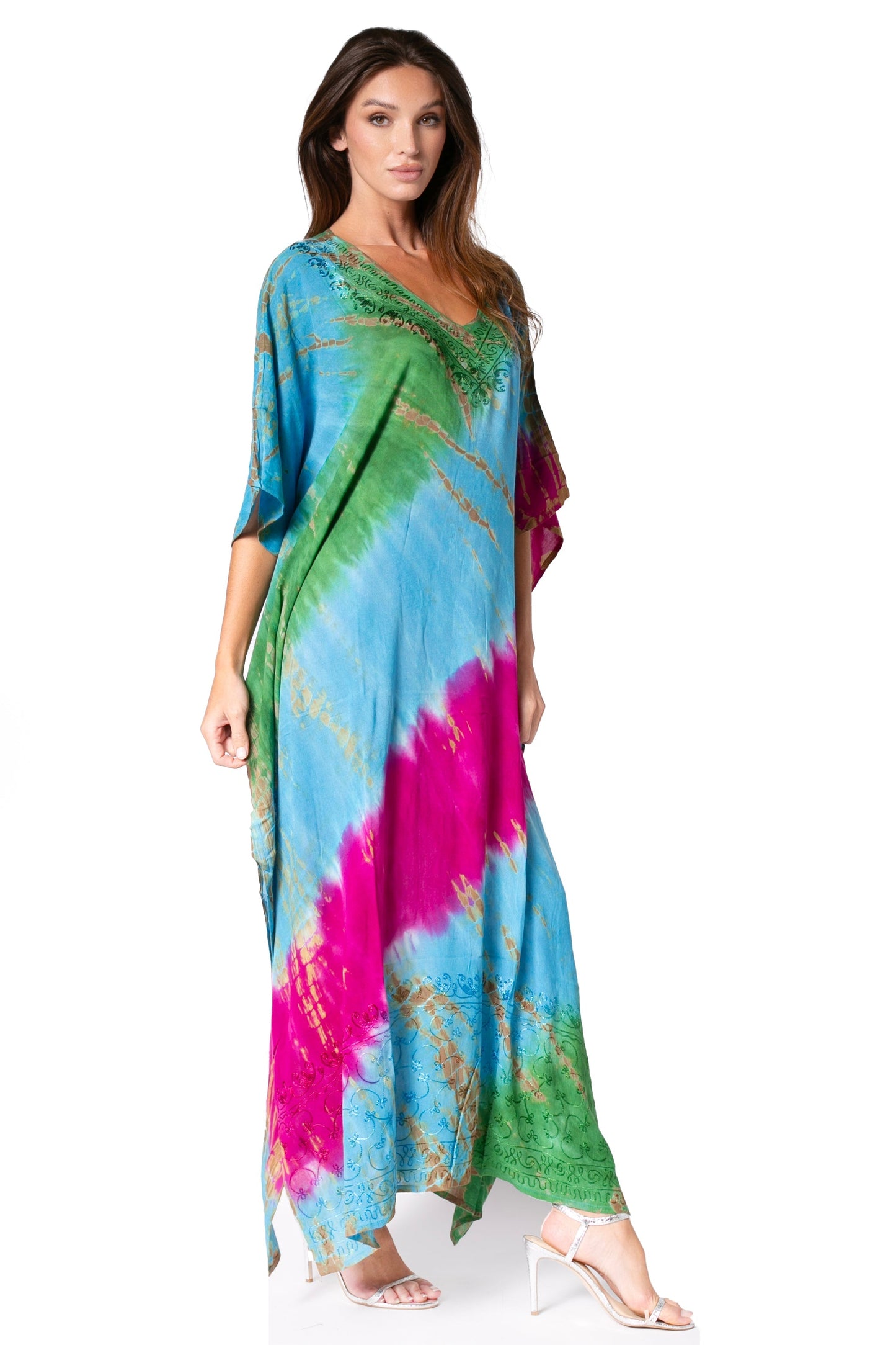 Sakkas Catia Women's Boho-Style Long Maxi Caftan for Lounging and Casual Wear