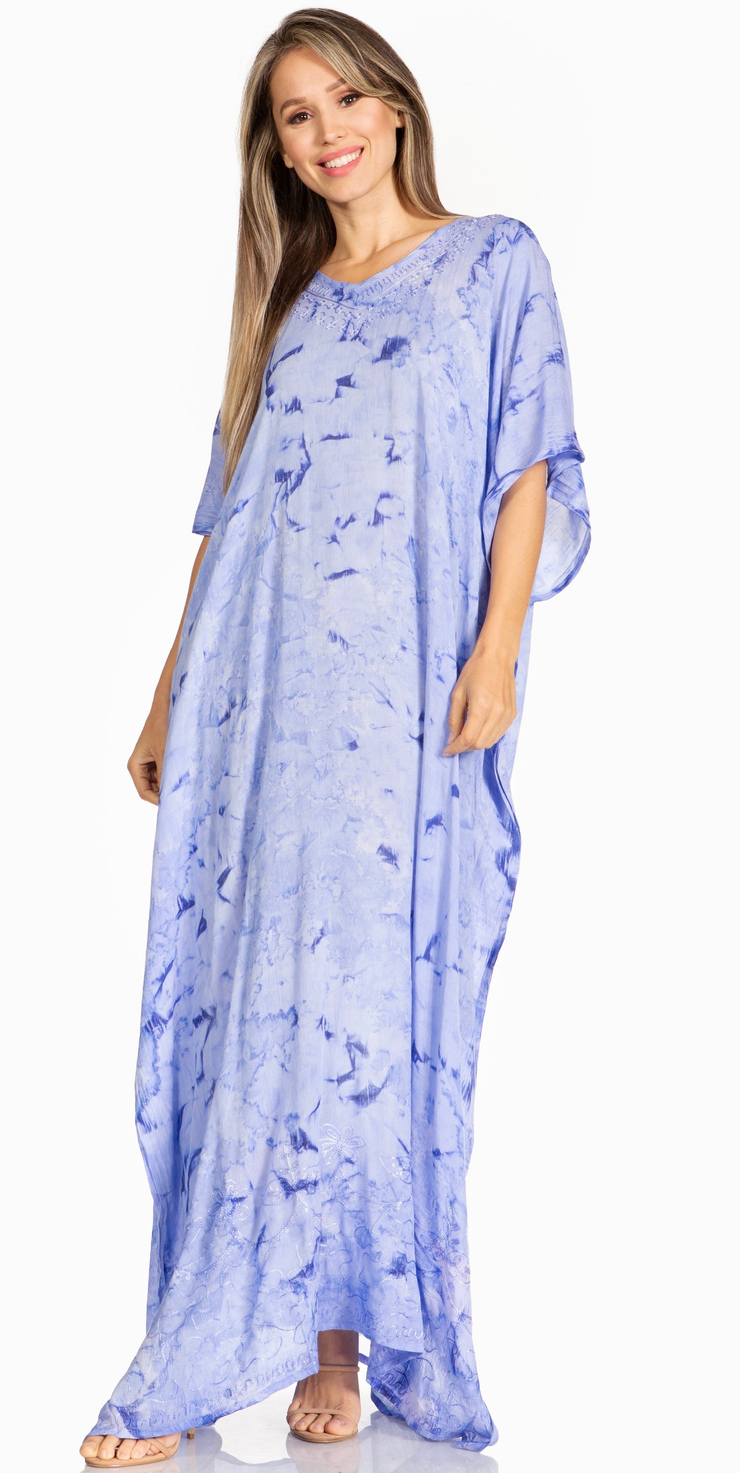 Sakkas Pilar Petite Women's Beach Maxi Caftan Dress in Short Sleeve Casual Style