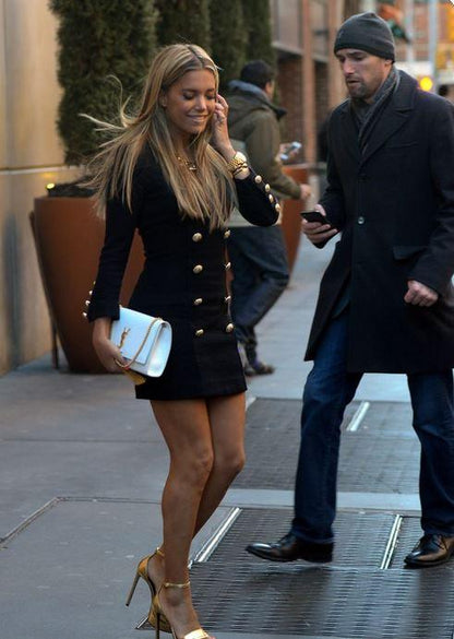 Sophisticated Black Gold Button Dress