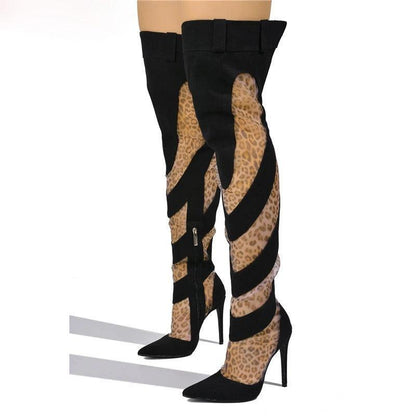 Patchwork Thigh High Knee Boots - Brazen Blue & Jet Black | Ultra High Heels