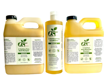 4-HAIRLESS PETS REGULAR SHAMPOO, WATERLESS SHAMPOO & CONDITIONER KIT
