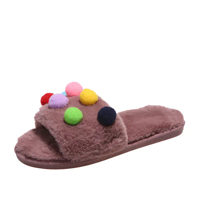 Polka Dot Plush Platform Slippers for Women