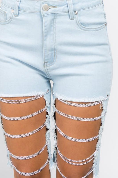 Cutoff Bermuda Shorts with Chains | Country Girl Denim Shorts for Summer & Spring