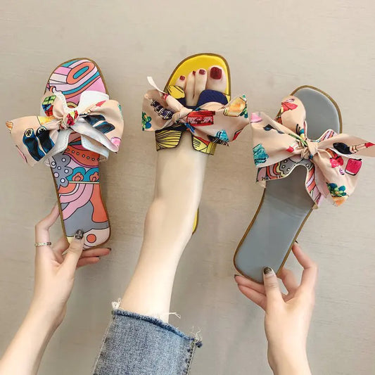 Women's Fashion Summer Flat Slippers with Bow Detail