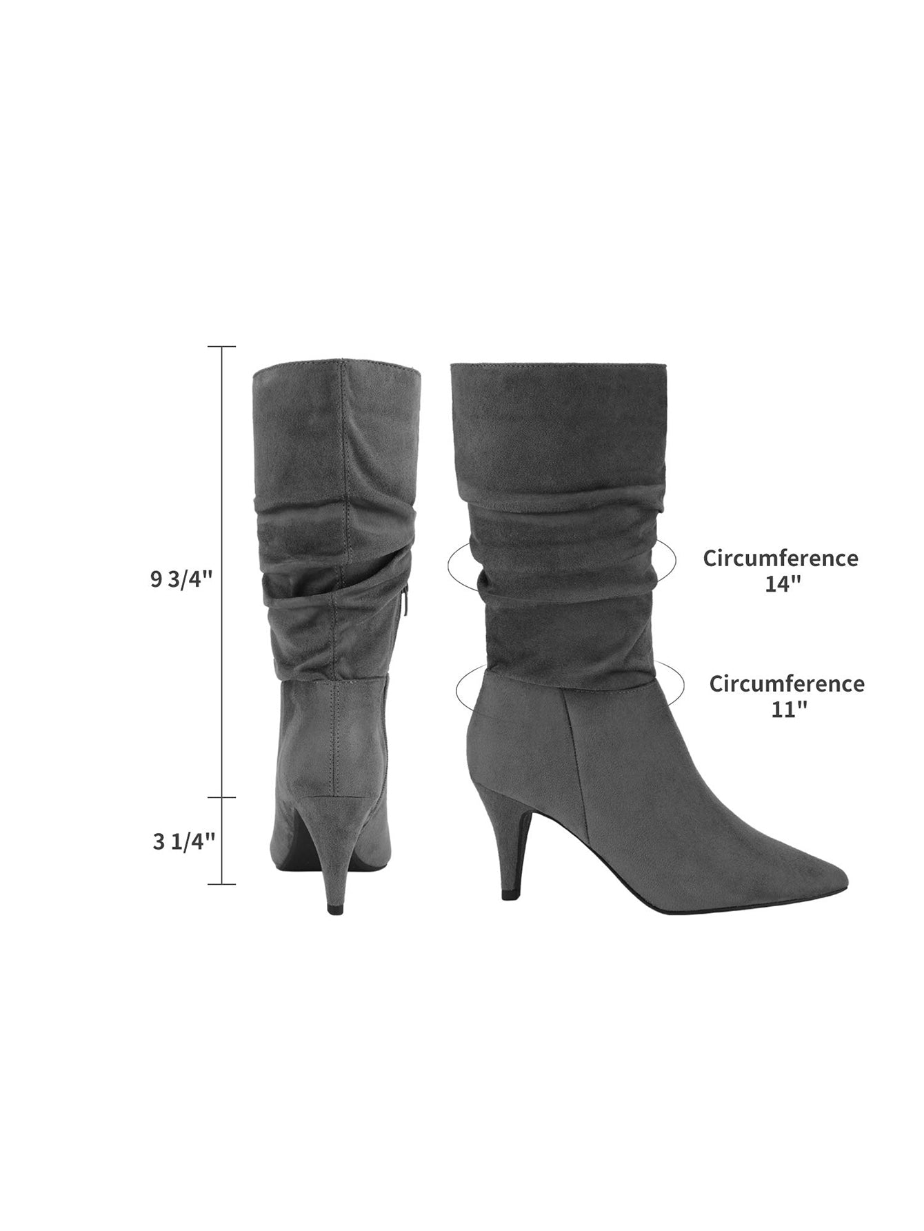 Women's Stiletto High Heel Pointed Toe Suede Mid Calf Boots For Fall/Winter, Classic Slouchy Soft Comfortable Boots