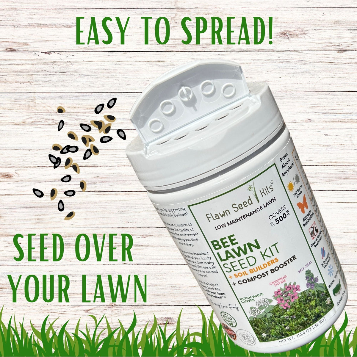 Bee Lawn Seed Kit - Easy Spread Shaker
