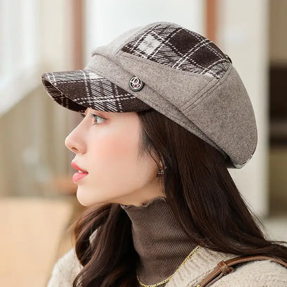 Women's British Plaid Octagonal Newsboy Cap (Winter)