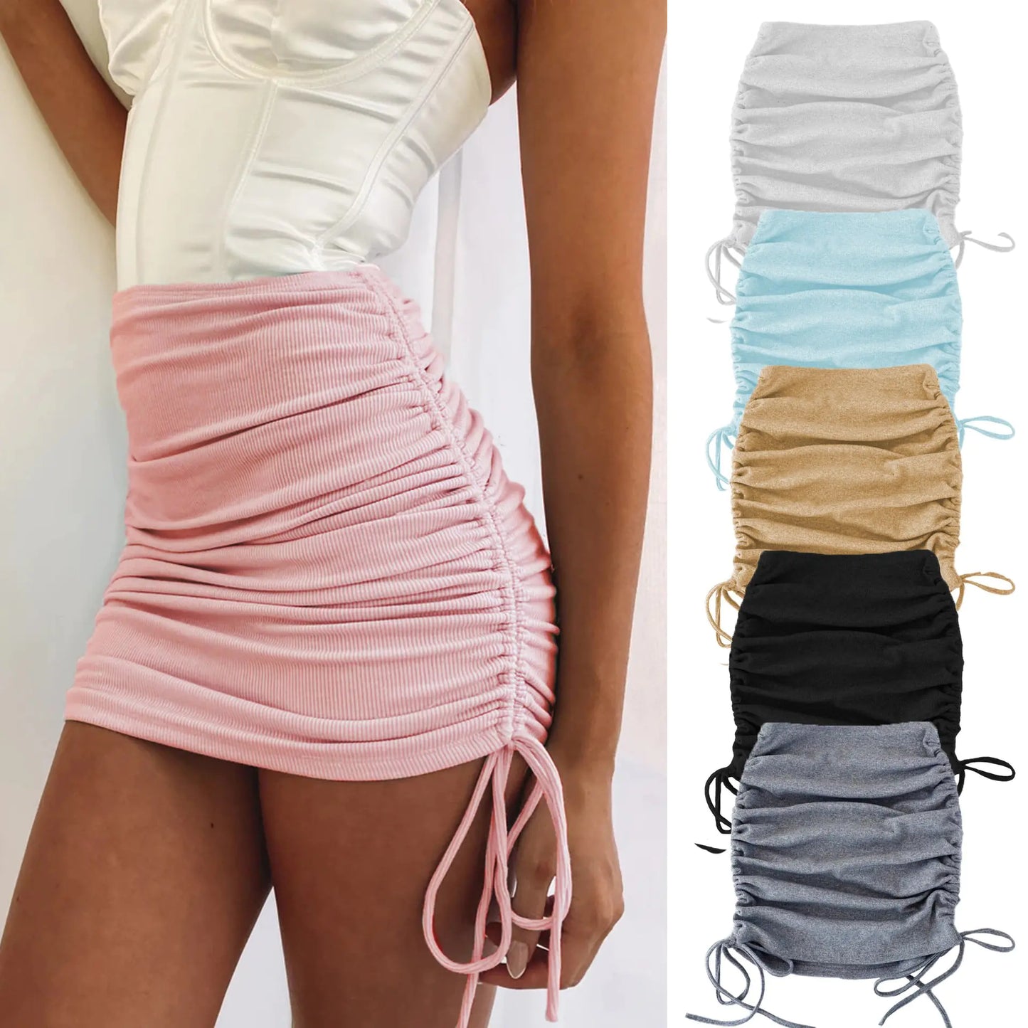 Women's Stretch Pleated Skirt with Drawstring Design