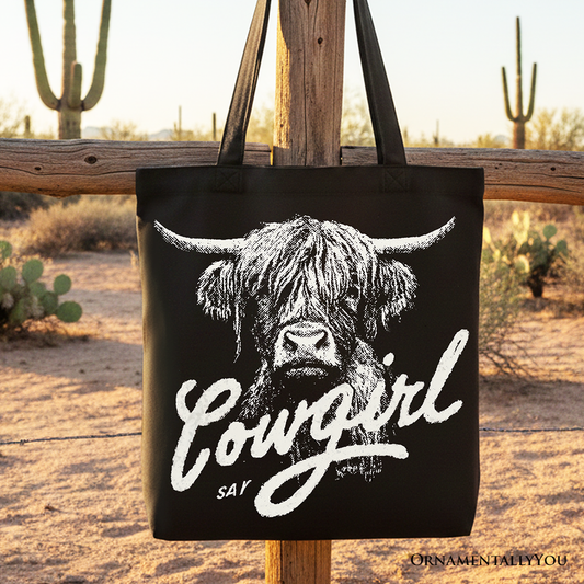 Highland Cow Vintage Cowgirl Canvas Tote Bag, Western Country Gift Shopper For Women