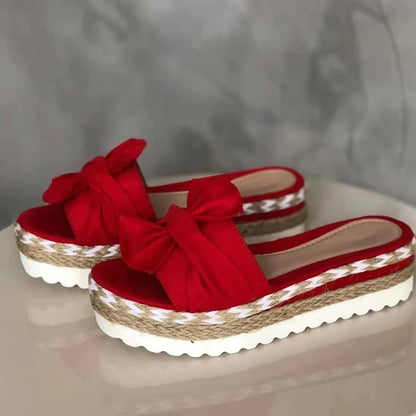 Ladies Bow Sandals with Platform Wedge Heel