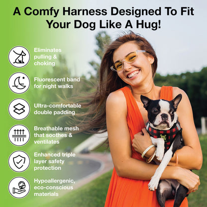 EcoBark Step In Dog Harness - Teacup & Small Breeds- Reflective Soft Mesh Harness for Teacup, Small Dogs and Puppies / Buffalo Plaid