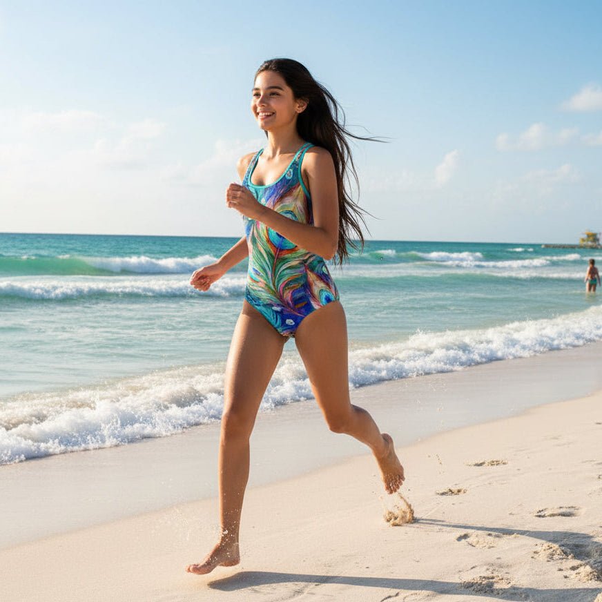 Women's Peacock Pattern Sporty One Piece Racerback Swimsuit