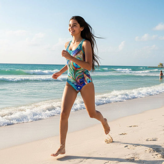 Women's Peacock Pattern Sporty One Piece Racerback Swimsuit
