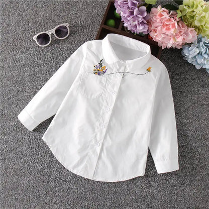 Girls White Blouse Fall Cute Long Sleeves Children Cartoon Shirts Girl Blouses Cat Teenager School Clothes Kids Top girl clothes