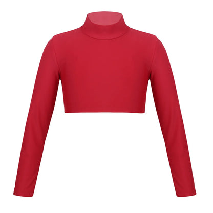 Kids Girls Crop Tops Girl's T-Shirts Top Long Sleeves Tshirts Ballet Gymnastics Dance Wear Children Sports Fitness Tops Tees