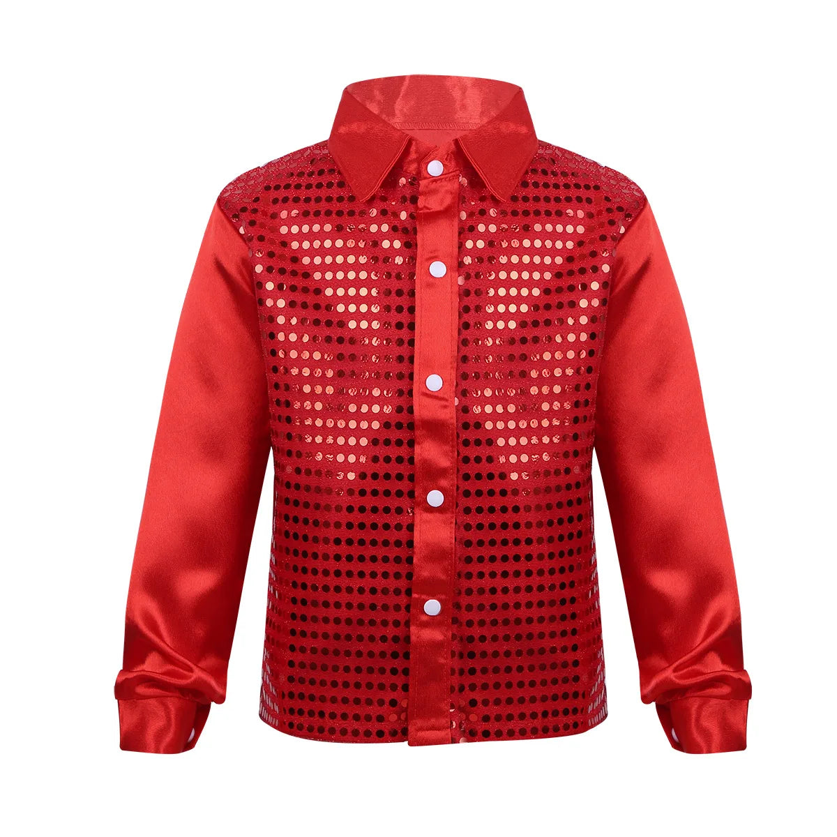 Kids Boys Shirts Shiny Sequined Long Sleeve Shirt Tops For Choir Jazz Street Dance Wear Child Dance Shirts Performance Costumes
