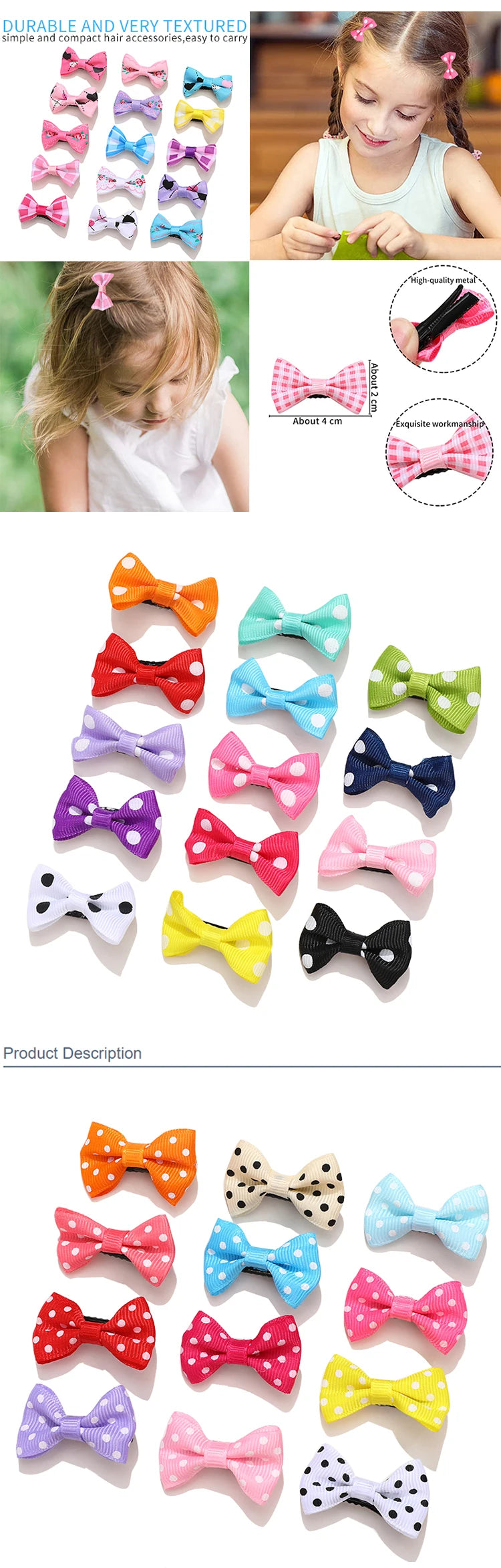 1 Set/Bag Baby Girls Cute Colors Satin Dot Bow Ornament Hair Clips Children Sweet Plaid Barrettes Hairpins Kids Hair Accessories