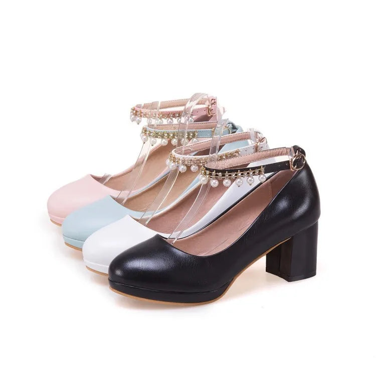 Children Girls High heel Shoes For Kids Princess Sandals Fashion  Pearl Thick Heel Shallow Female High heels For Party Wedding