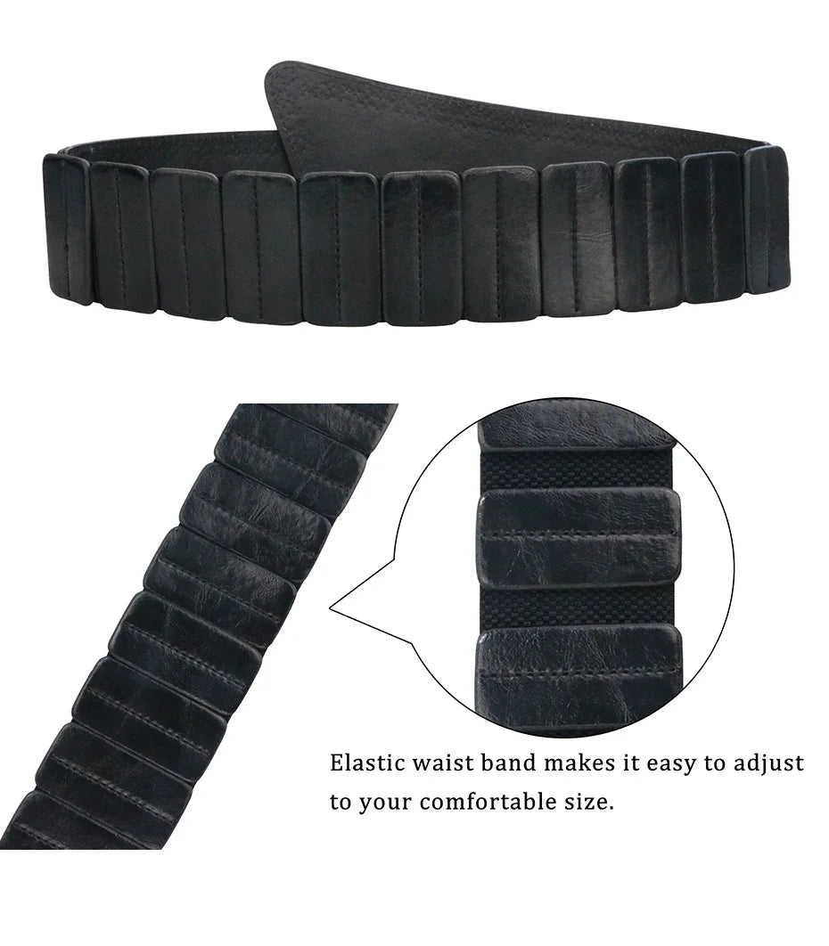 Maikun Fashion Punk Rocker Wide Belts for Women Elastic Wide European Style Women Belts Metal Round Buckle