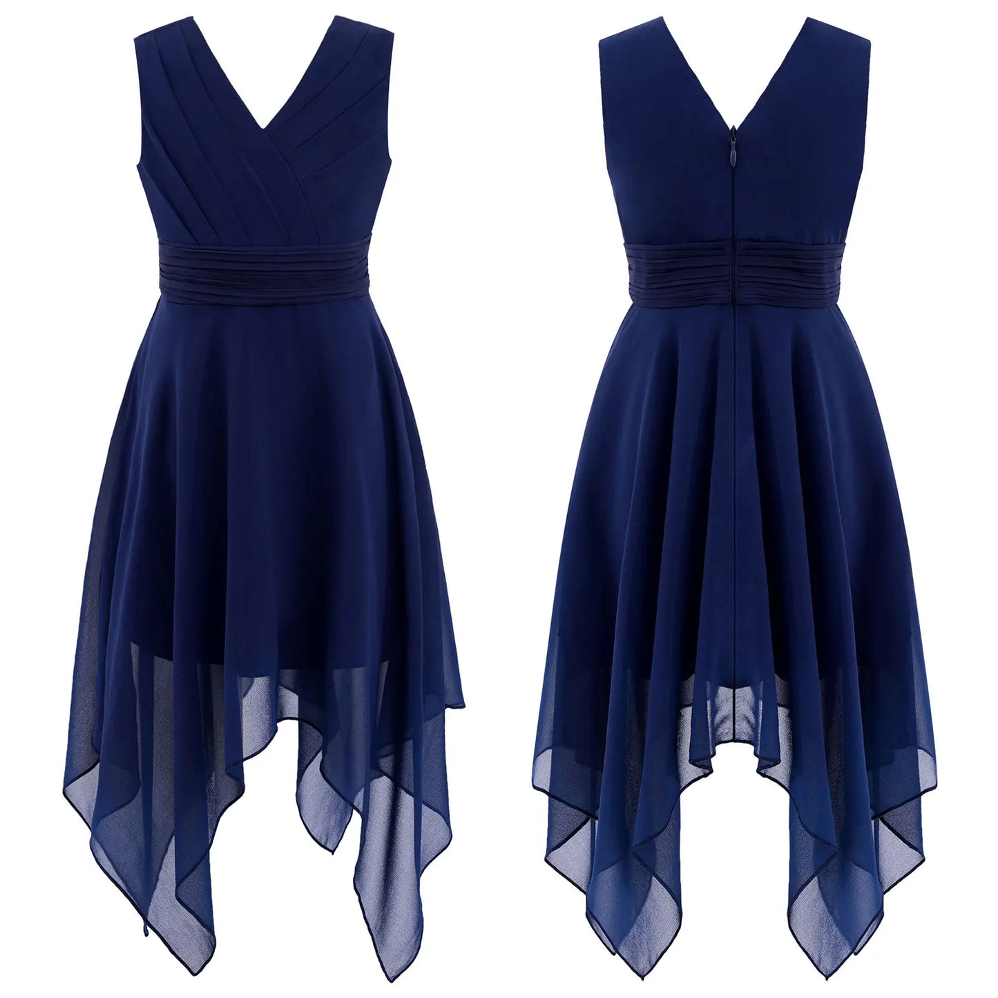 Teen Girls Elegant Scoop Neck Floral Lace Formal Wedding Party Dress Flower Girls Long Sleeve High-Low Chiffon Bridesmaid Dress