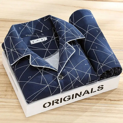 100% High-end Pajamas Men's Spring Autumn Striped Long-sleeved Trousers Pijamas Two-piece 2025 New Loose Nightwear Homewear Set
