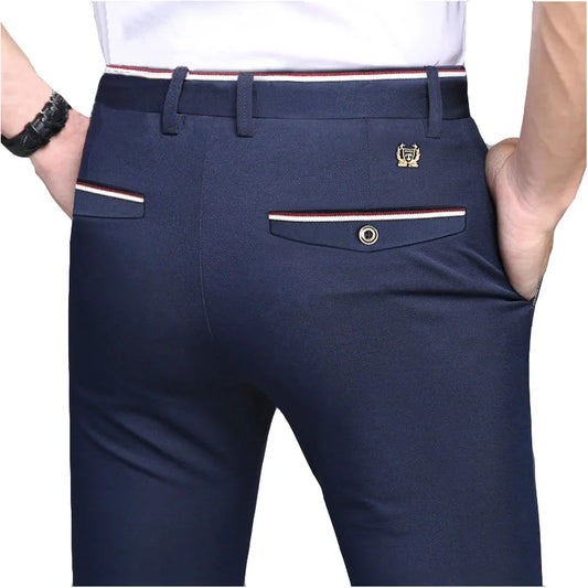 Suit Pants for Men Fashion Elegant Male Dress Pants Solid Color Straight Long Trousers Man Slim Fit Formal Trousers Black