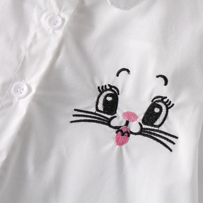 Girls White Blouse Fall Cute Long Sleeves Children Cartoon Shirts Girl Blouses Cat Teenager School Clothes Kids Top girl clothes