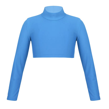 Kids Girls Crop Tops Girl's T-Shirts Top Long Sleeves Tshirts Ballet Gymnastics Dance Wear Children Sports Fitness Tops Tees