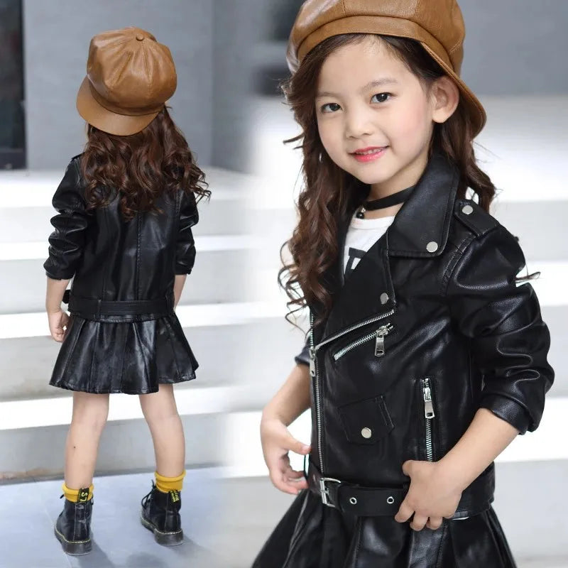 Pu Girls Teens Jackets Girl Kids Classic Collar Coats Teen Windbreaker Clothing Children's Outerwear 3-12 Years Girls Jackets