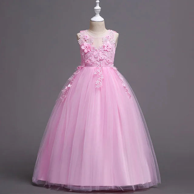 4-15yrs Kids Dresses For Girl Clothes Lace Flower Ball Gown Girls Long Dress For Wedding Prom Party Dresses Teenage Girl Costume