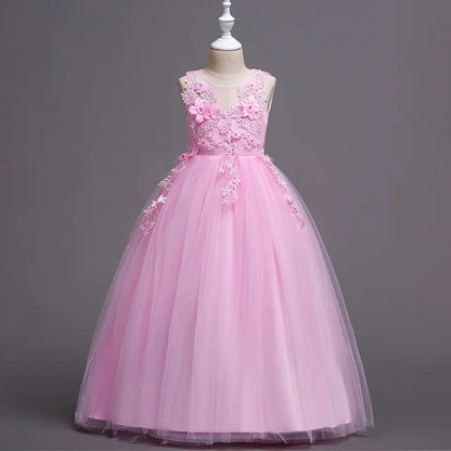 4-15yrs Kids Dresses For Girl Clothes Lace Flower Ball Gown Girls Long Dress For Wedding Prom Party Dresses Teenage Girl Costume