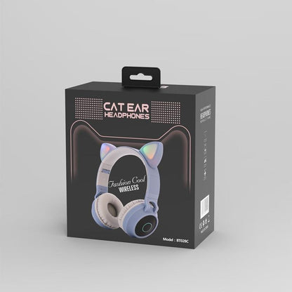 STEVVEX New Luxury Interesting LED Cat Ear Noise Cancelling Headphones Bluetooth 5.0  For Young People and  Kids Headset Support TF Card 3.5mm Plug With Mic