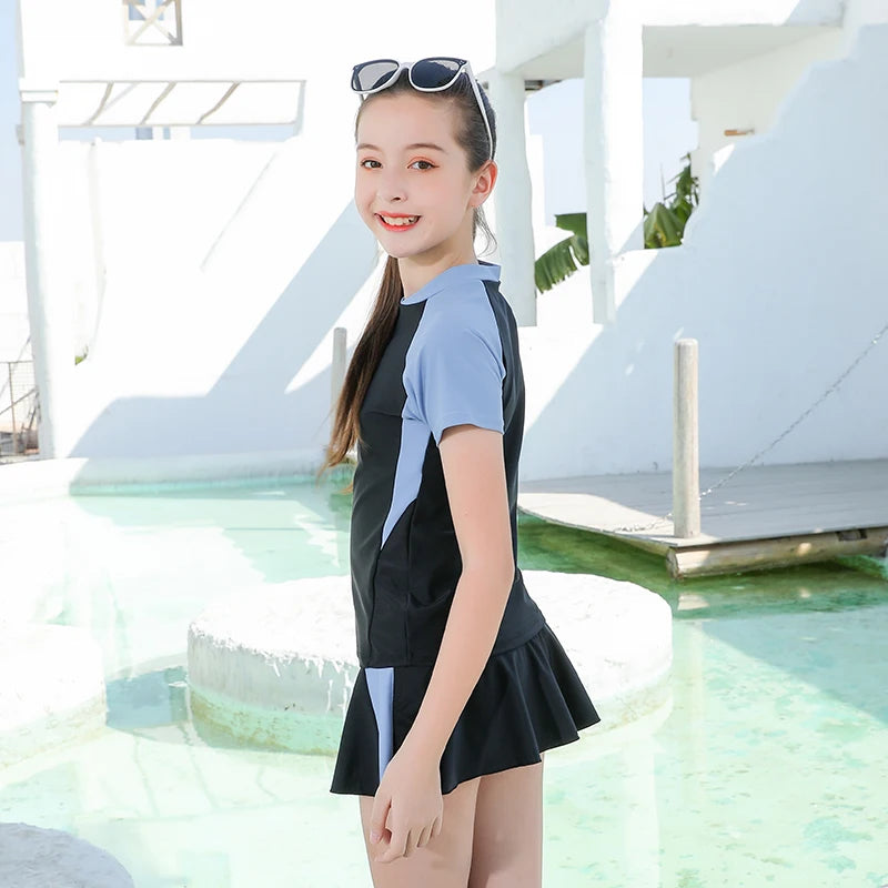 Swimsuit for Teenage Girl Bathing Suit School Girls Summer Swim 2 Piece Swimwear Skirt Bath Clothes Beach Wear 10-16 Years