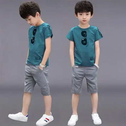 2026 summer Teenager Boys Clothes Casual Outfit Kids Tracksuit Child t shirt + shorts hot pant 4 5 6 7 8 9 10 12 11 13 14 Year
