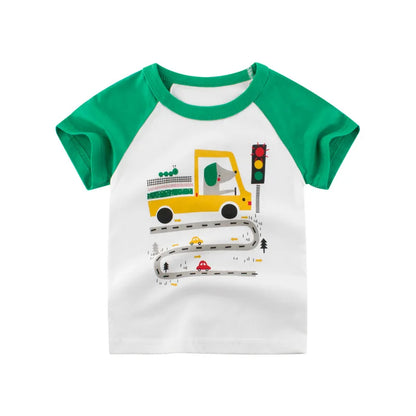 Baby Boys Clothes T-Shirts for 1 2 3 4 5 6 7 8 Years 100% Cotton Short Sleeve Car Bus Fire Truck Cartoon  Kids Summer Clothing
