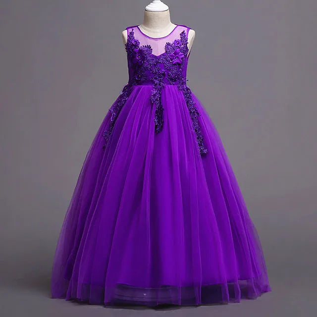 4-15yrs Kids Dresses For Girl Clothes Lace Flower Ball Gown Girls Long Dress For Wedding Prom Party Dresses Teenage Girl Costume