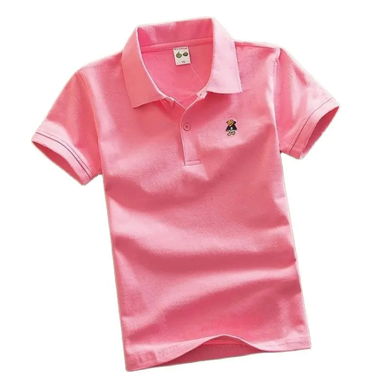 Boys Teens Short Sleeve Shirt 2023 Summer Fashion Cartoon Bear Embroidery School Clothes Little Girl Polo Shirts 2-14 Years Tops