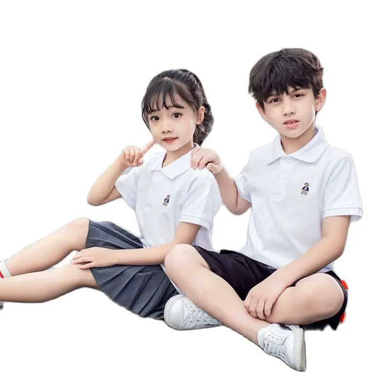 Boys Teens Short Sleeve Shirt 2023 Summer Fashion Cartoon Bear Embroidery School Clothes Little Girl Polo Shirts 2-14 Years Tops