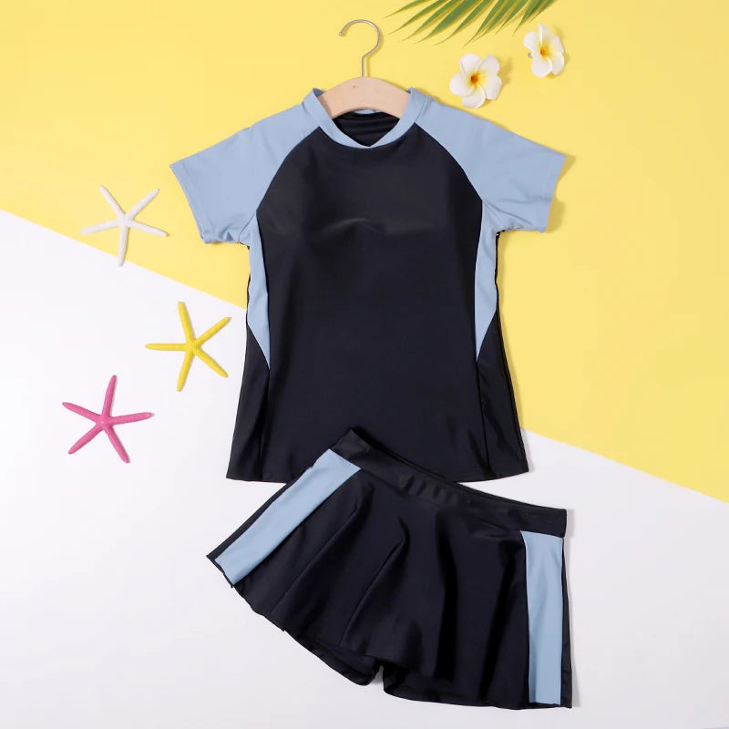 Swimsuit for Teenage Girl Bathing Suit School Girls Summer Swim 2 Piece Swimwear Skirt Bath Clothes Beach Wear 10-16 Years