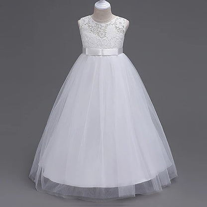 4-15yrs Kids Dresses For Girl Clothes Lace Flower Ball Gown Girls Long Dress For Wedding Prom Party Dresses Teenage Girl Costume