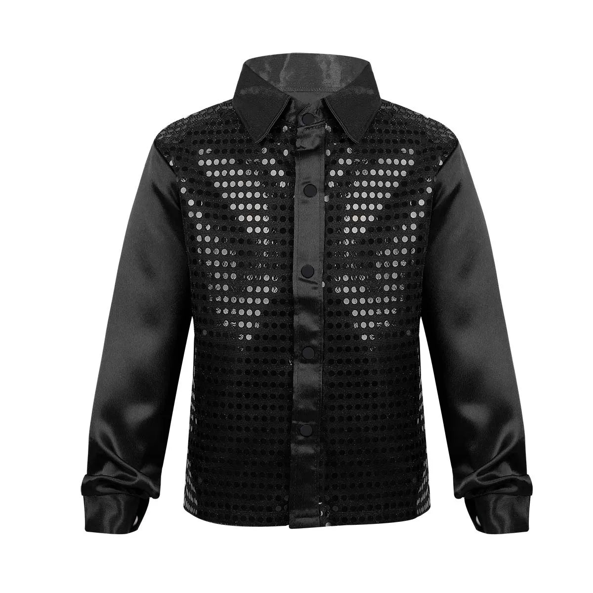 Kids Boys Shirts Shiny Sequined Long Sleeve Shirt Tops For Choir Jazz Street Dance Wear Child Dance Shirts Performance Costumes