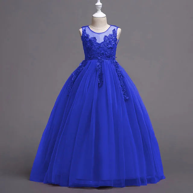 4-15yrs Kids Dresses For Girl Clothes Lace Flower Ball Gown Girls Long Dress For Wedding Prom Party Dresses Teenage Girl Costume