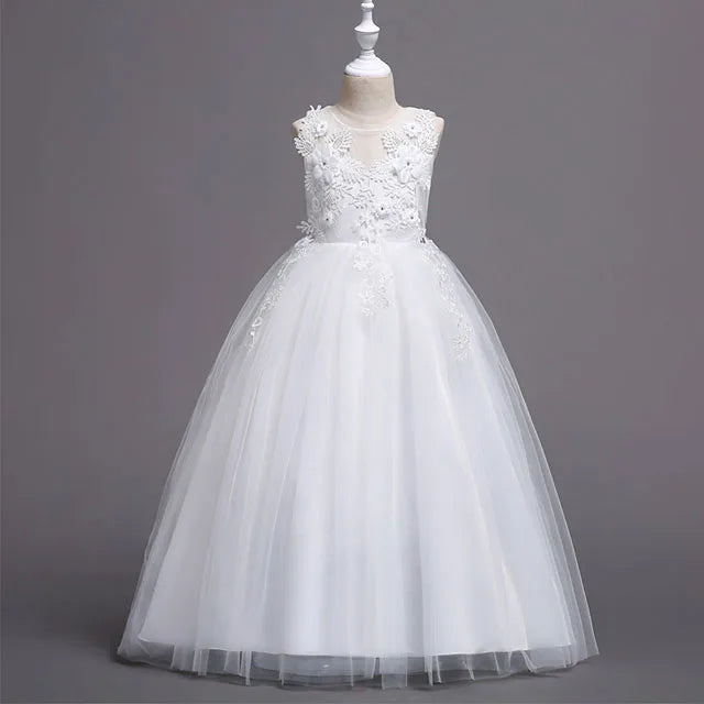 4-15yrs Kids Dresses For Girl Clothes Lace Flower Ball Gown Girls Long Dress For Wedding Prom Party Dresses Teenage Girl Costume